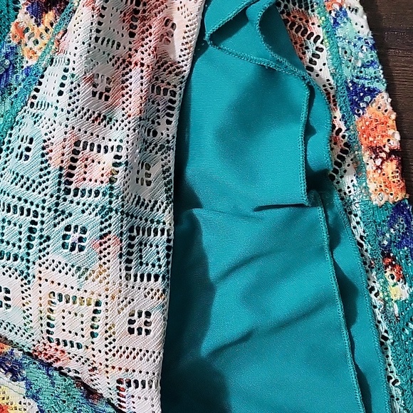 NWOT Bisou Bisou 14 Teal and Orange Floral Midi Dress - Picture 5 of 6